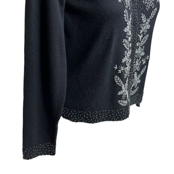 Talbots black beaded silk and cashmere blend snap up cardigan size petite - Picture 3 of 12